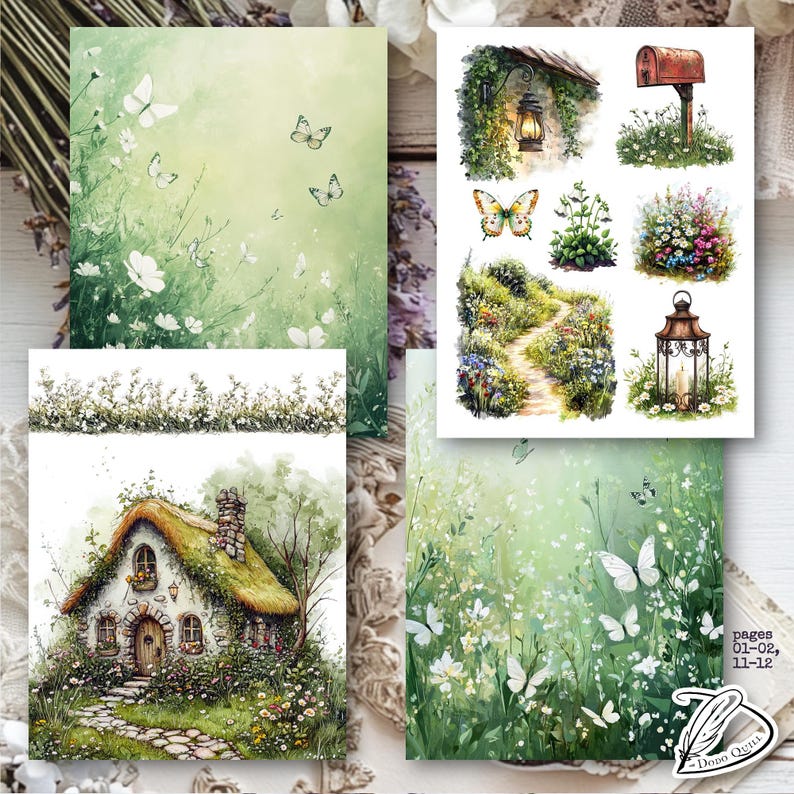 Fairy Garden Junk Journal Kit: Green Ephemera, Printable Clip Art ...