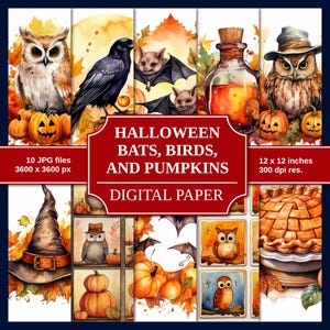 Diário de Halloween para Imprimir, Papel para Scrapbook Digital, Suprimentos para Diário de Halloween, Download Digital, | Morcegos, Pássaros, Abóboras, Coisas de Bruxa