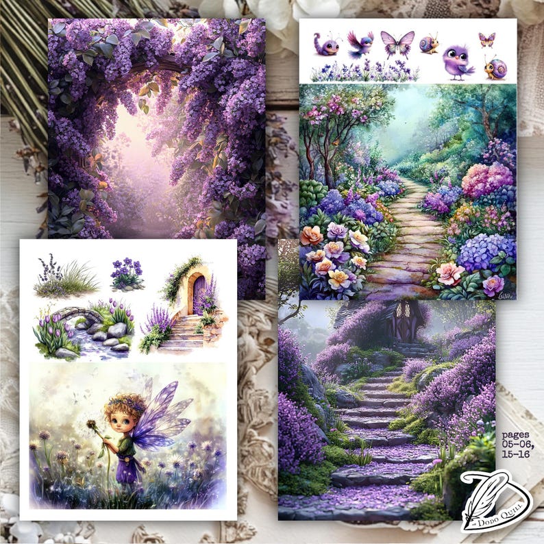 Fairy Garden Junk Journal Kit: Lilac Ephemera, Printable Clip Art ...