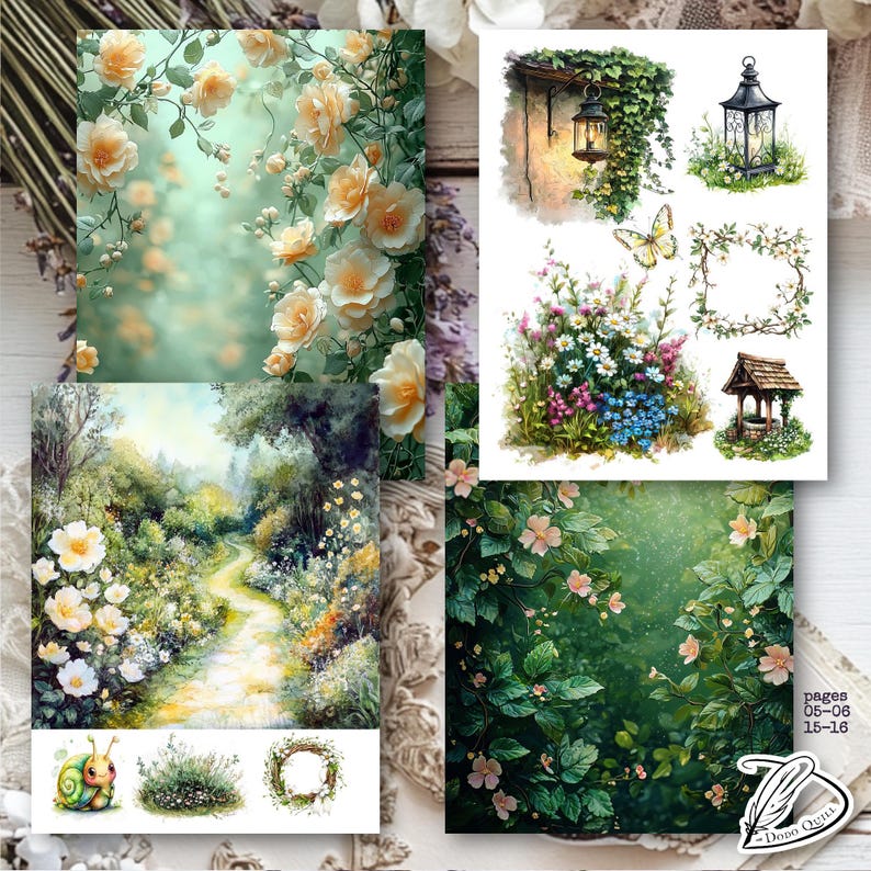 Fairy Garden Junk Journal Kit: Green Ephemera, Printable Clip Art ...