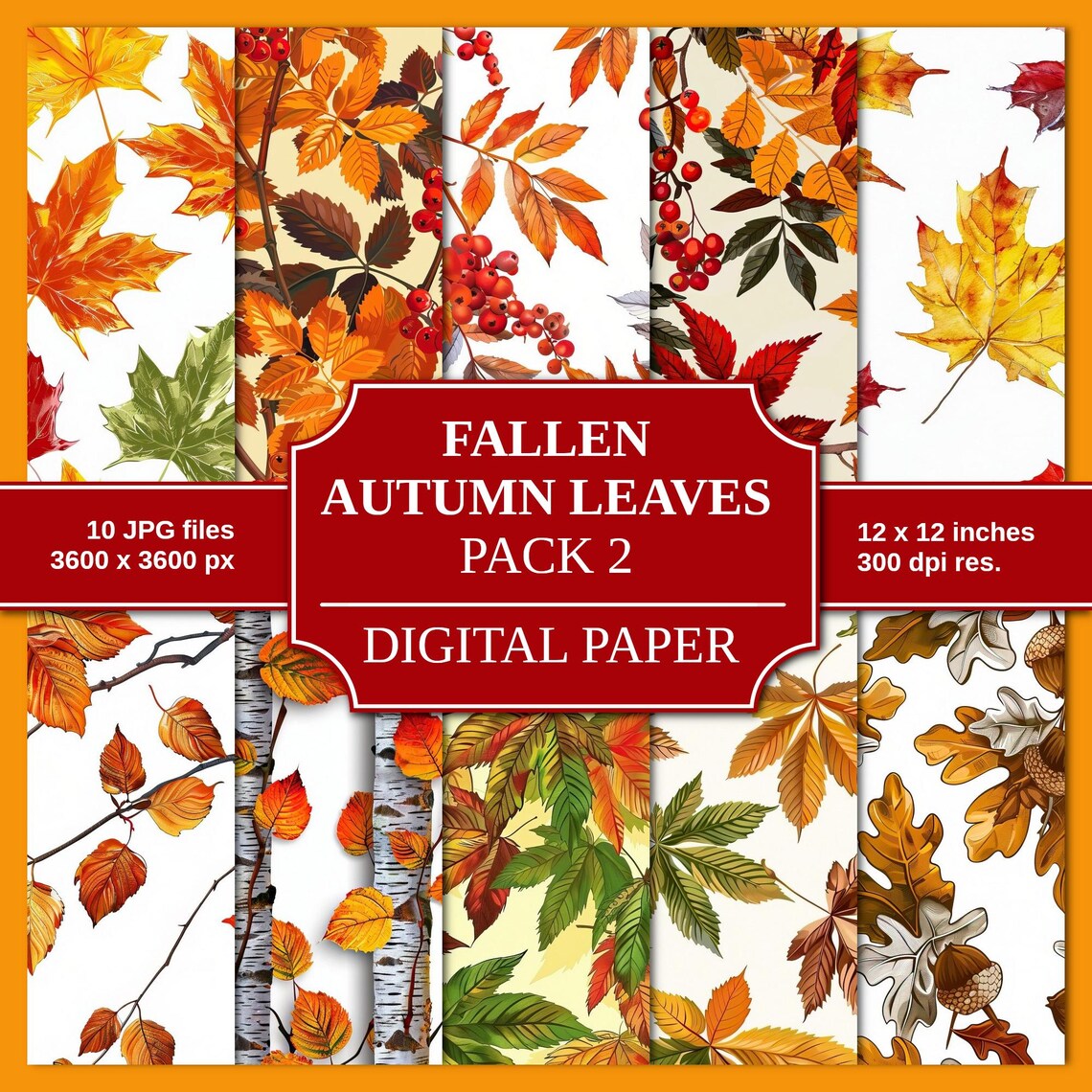 Autumn Leaves Digital Scrapbook Paper Fall Background JPG in Light and ...
