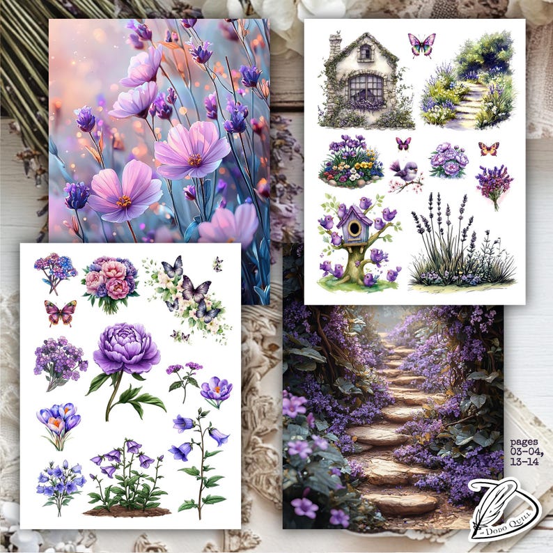 Fairy Garden Junk Journal Kit: Lilac Ephemera, Printable Clip Art ...