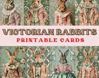 Victorian Rabbits Printable Cards: Junk Journal Ephemera (Digital Download)