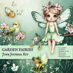 Fairy Garden, Ephemera-set, Fairies Junk Journal Kit. Digitaal product. Journalen, scrapbooken. Kieskeurige delen, achtergronden