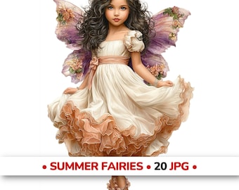 Summer Fairy Girls Clipart Set, Full Body Portraits, Butterfly Wing Fairies | Junk Journal & Scrapbook
