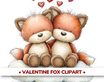 Valentine Fox Clipart | Fox Couples in Love, Hearts, Balloons & Gifts | 20 JPG (Digital Download)