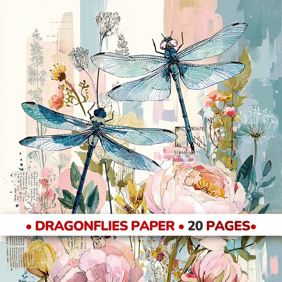 Dragonfly Junk Journal Pages Blue Green, Mixed Media Backgrounds ...