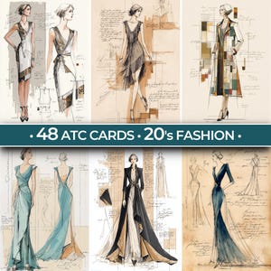 1920s Fashion ATC Cards - Women's Clothing, Sketches Art Deco Retro | Printable PDF Set (Digital Product, Instant Download)