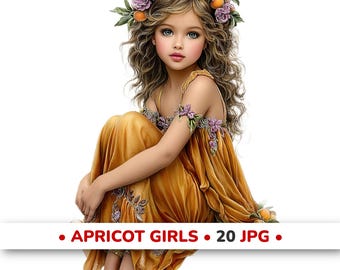 アプリコットガールズクリップアート、夏の女性JPGバンドル｜ジャンクジャーナルクリップアート、スクラップブック要素