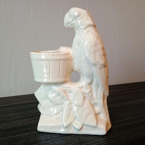 Vintage McCoy Parrot White Pottery Planter Pre- 1940 Markings with Flaw