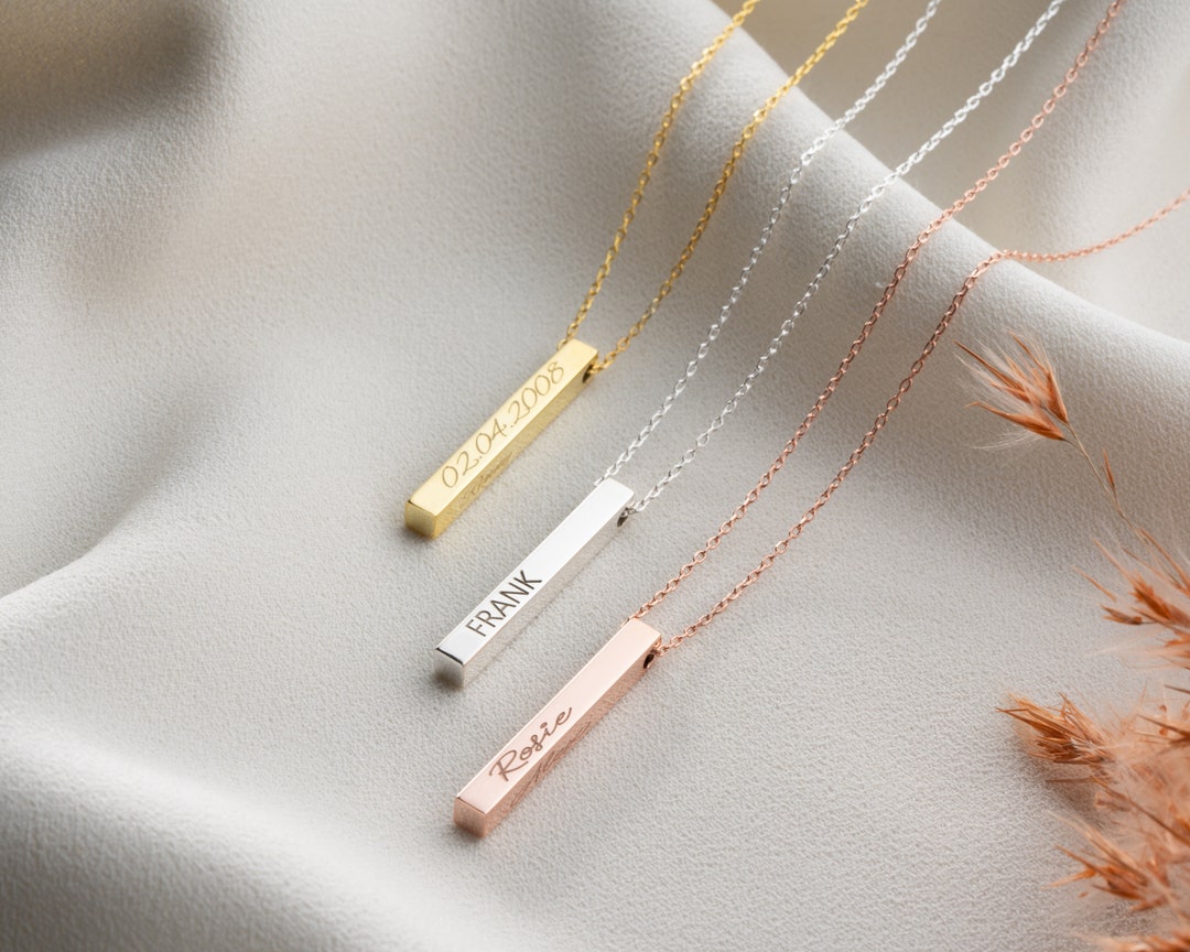 Custom Bar Necklace 4 Sided Bar Necklace Location Necklace Mantra Necklace Date Necklace