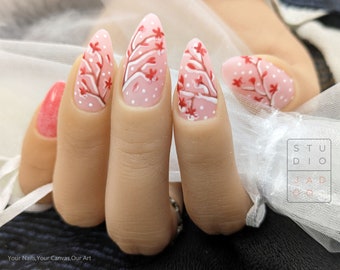 Cute Winter blossom handmade press on nails/Fake nails/Nail art/designed press on nails