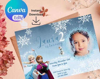 Frozen Invitation template, frozen photo invitation, frozen 2 invitation, frozen party invite editable in canva and printable