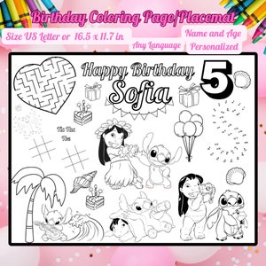 Lilo and Stitch Birthday Coloring Page Personalized stitch Party Favors Printable lilo Birthday Activity Coloring Placemat