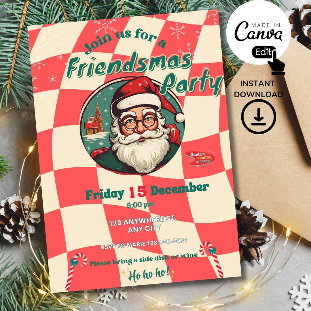 Friendsmas Invitation Template, Retro Funny Christmas Party Friendsmas Invitation Template, Retro Funny Christmas Party