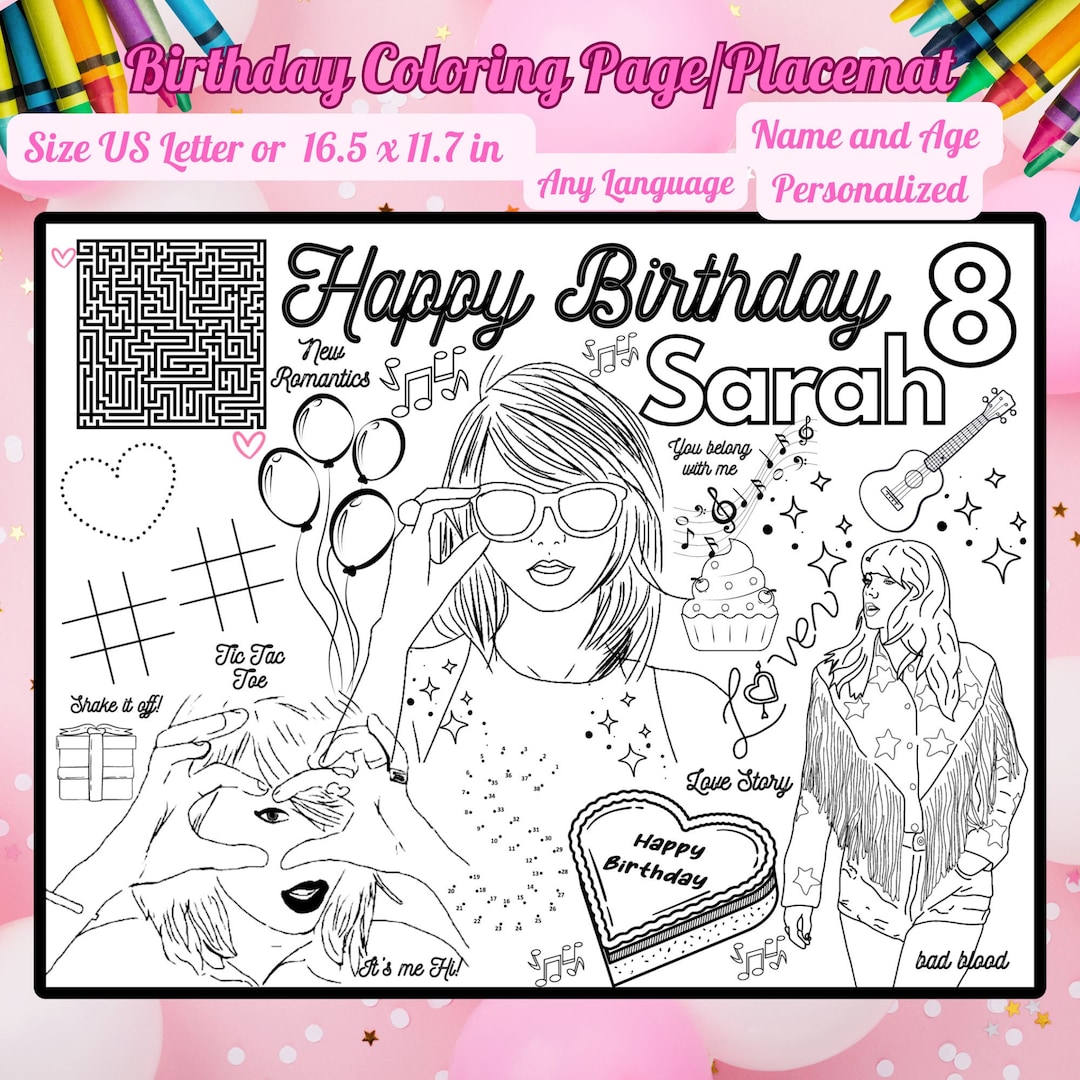 In My Birthday Era Coloring Page Personalized Swifties Party Gift ...