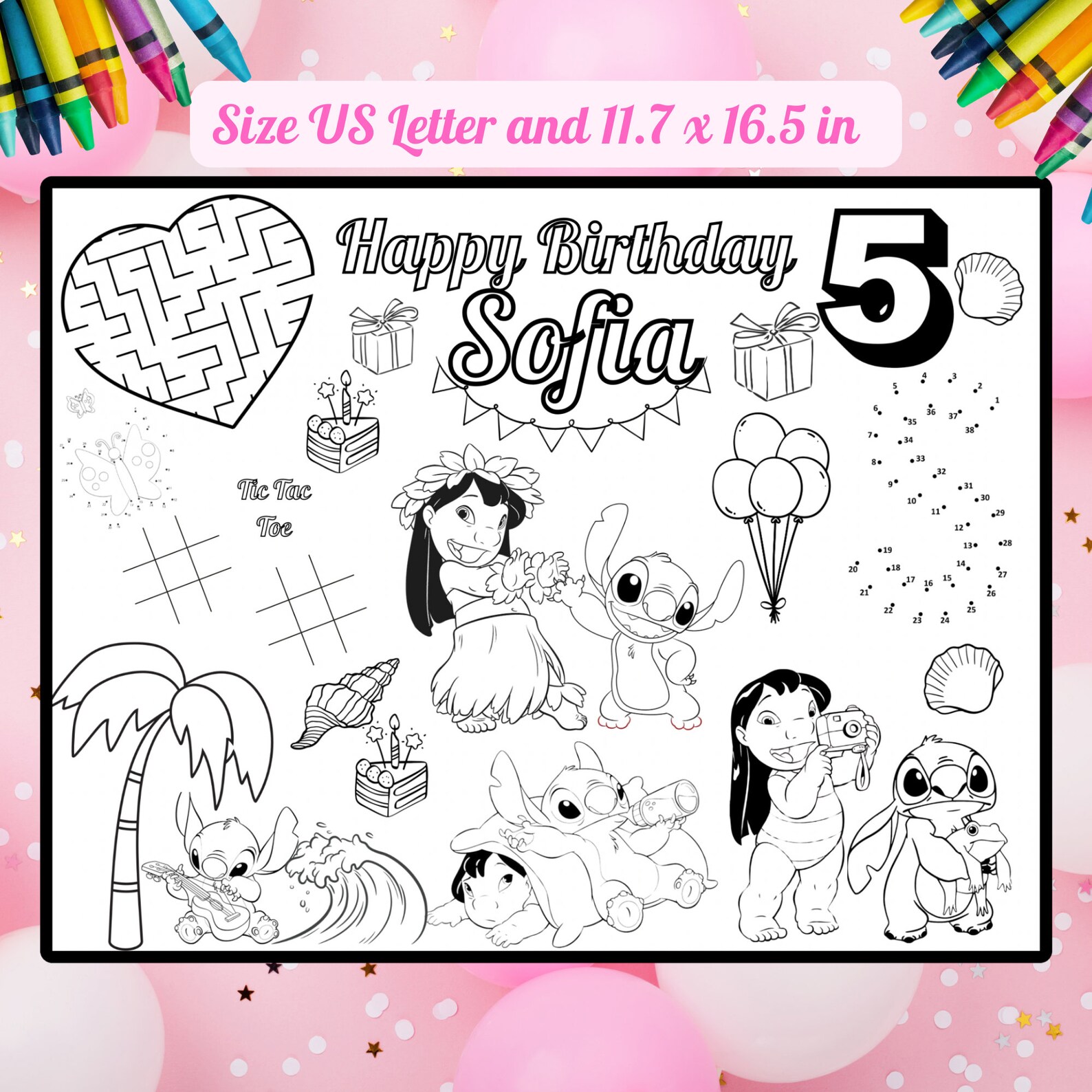 Lilo and Stitch Birthday Coloring Page Personalized Stitch Party Favors