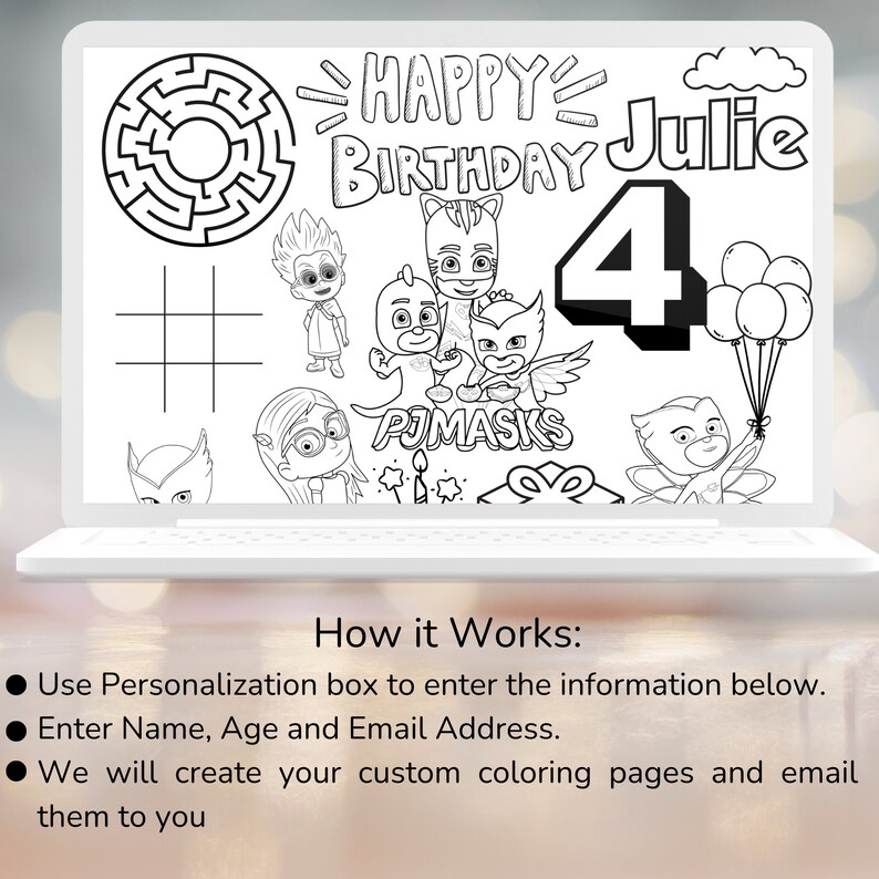 PJ Masks Birthday Coloring Sheet Personalized PJ Masks Birthday Favors ...