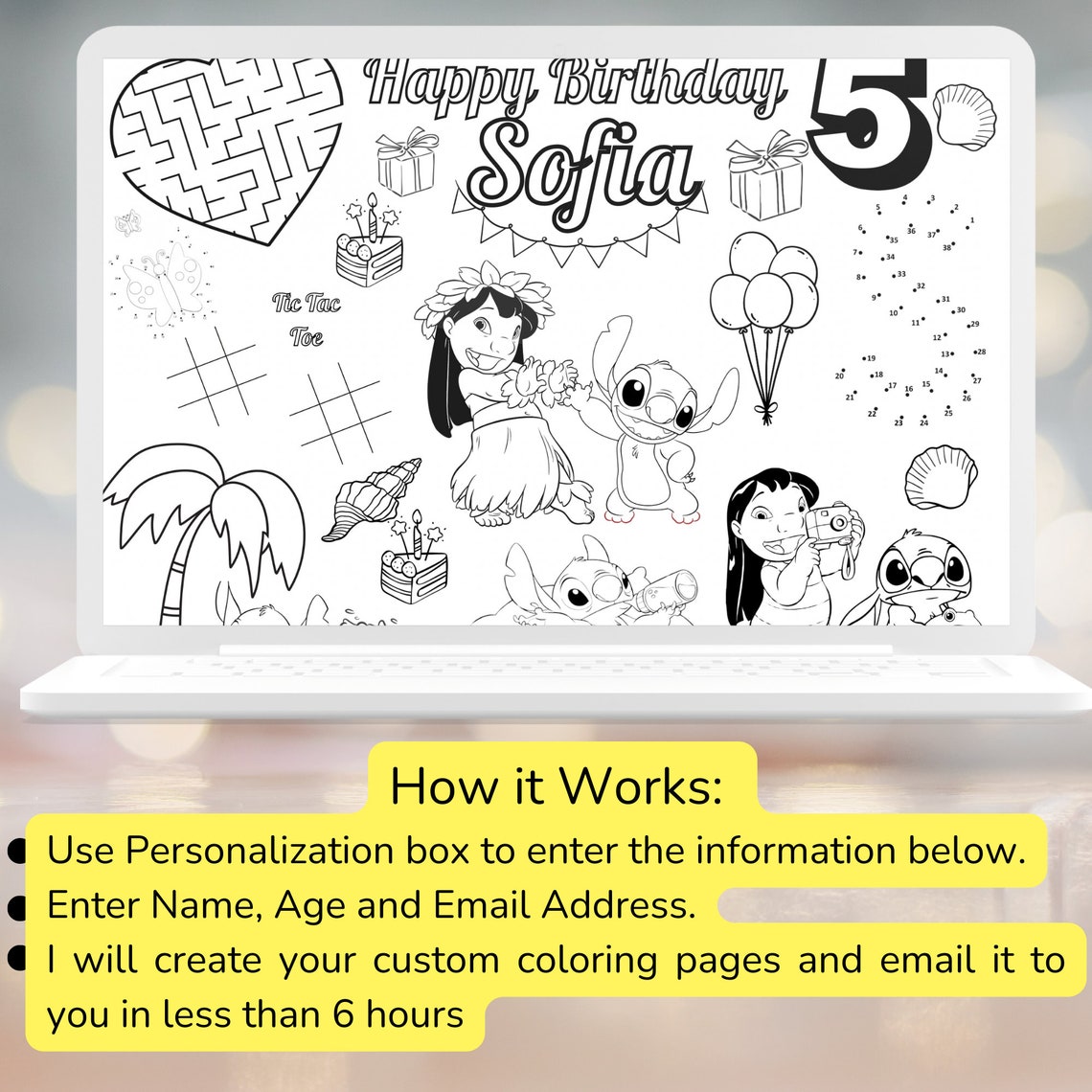 Lilo and Stitch Birthday Coloring Page Personalized Stitch Party Favors ...