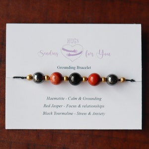 Bracelet de guérison, carte Câlins pour vous, hématite, jaspe rouge, bracelet en cristal de tourmaline noire, accord réglable, cadeau Bestie