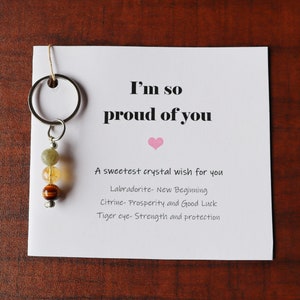 Portachiavi di cristallo di congratulazioni, i migliori auguri di cristallo, sono così orgoglioso di te, biglietto di congratulazioni con portachiavi, regalo personalizzato, congratulazioni