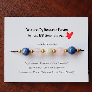 Braccialetto di guarigione dell'amore e dell'amicizia, braccialetto di cristallo dell'amicizia, carta "Sei la mia persona preferita", lapislazzuli, quarzo rosa, pietra di luna