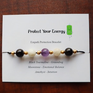 Empath Protection Crystal Bracelet, Empath Support, Empath Protection, Healing Bracelet, Black Tourmaline, Moonstone, Amethyst, Gift for Fri