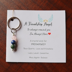 Llavero de cristal de la amistad, tarjeta del ángel de la amistad, regalo de cristal de la amistad, tarjeta "Aquí para ti", amigo solidario, regalo de cumpleaños para la mejor amiga