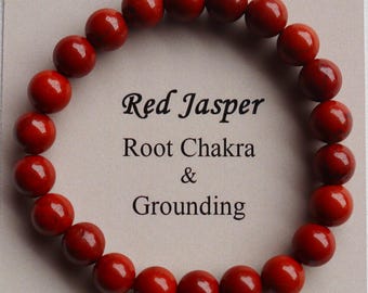 RED JASPER Bracelet Stretch Fit, 8mm Red Jasper Crystal Bracelet, Grounding Bracelet for Women, Root Chakra Balance, Spiritual Gift for Her