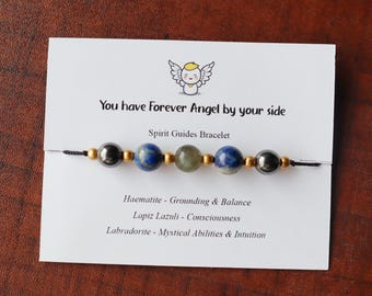 Spirit Guide Crystal Bracelet, Ultimate Protection Bracelet, Hematite, Lapiz Lazuli, Labradorite, Healing Gemstones, Forevel Angel Card