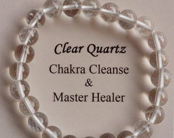 CLEAR QUARTZ Bracelet Stretch Fit, 8mm Clear Quartz Crystal Bracelet, Chakra Cleansing Bracelet, Master Healer, Bracelet for Women