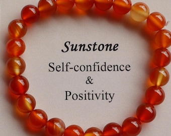 SUNSTONE Bracelet Stretch Fit, 8mm Sunstone Crystal Bracelet, Self Confidence and Positivity Bracelet for women, Sacral Chakra Healing