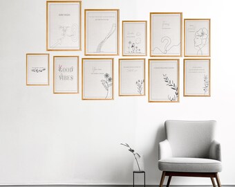 Therapy Wall Art, Set of 11, Gallery Wall, Therapist Office, Watercolor Art, Mental Health Poster, Therapist Office, Psychologist Office