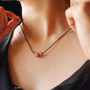 Pink Rhodonite Cord Necklace, Beaded Pink Rhodonite Choker, Taurus Birthstone Necklace,Minimal Gemstone Choker,Feminine Jewelry,Gift for her
