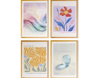 Daily Affirmation, Set of 4, Therapy Office Décor, Therapist Poster, Mindfulness, Mental Health Posters, Psychologist Gallery Wall