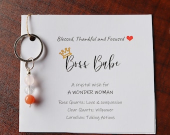 Strong Women Crystal Keyring, Boss Babe Card, Friendship Crystal Gift, Birthday Gift for Mom, Daughter, Bestie, Friend Appreciation Gift
