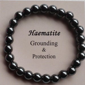 HEMATITE Bracelet Stretch Fit, 8mm Hematite Crystal Bracelet, Grounding and Protection Bracelet for Women, Root Chakra Healing, Spiritual