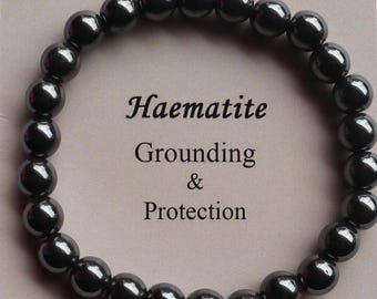 HEMATITE Bracelet Stretch Fit, 8mm Hematite Crystal Bracelet, Grounding and Protection Bracelet for Women, Root Chakra Healing, Spiritual