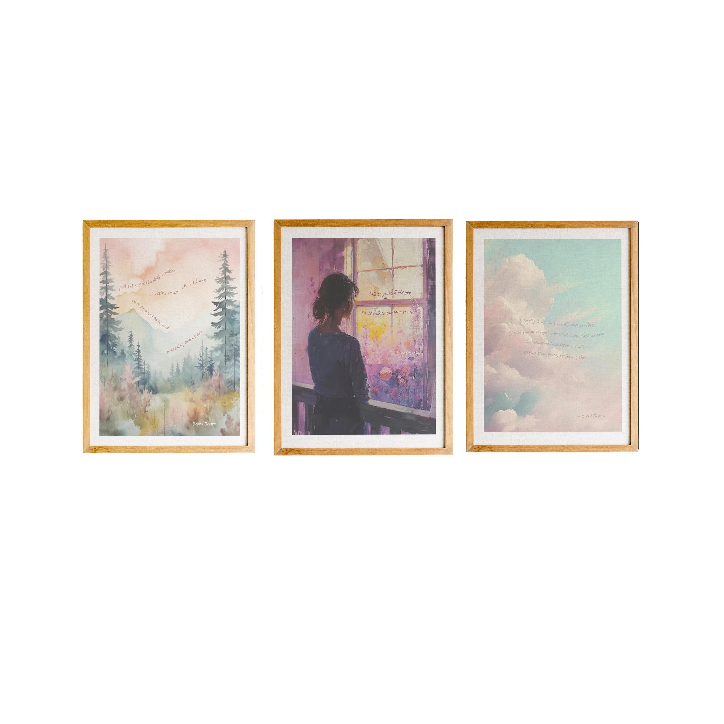 Brene Brown Wall Art, Set of 3, Calm Therapy Office Décor, Therapy Wall Art, Gallery Wall, Watercolor Art, Councellor Quotes
