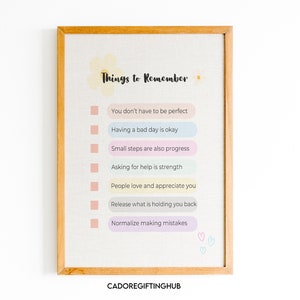 Things to Remember, Daily Affirmation, Therapy Print, Office Décor, School Counselor, Mental Health Wall Art, Postive Wall Décor