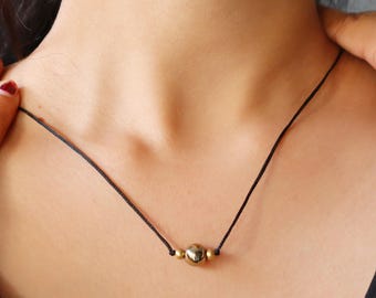 Golden Hematite Cord Necklace, Beaded Golden Hematite Choker, December Birthstone Necklace, Minimal Gemstone Choker, Jewelry, Gift for her