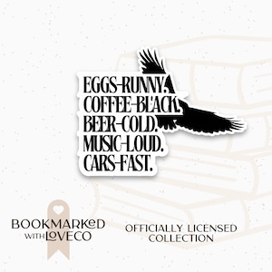 Eggs Runny Coffee Black Raven Dom Quote | Ravenhood Series - Waterproof, Vinyl Stickers for Book Lovers | by Bookmarked.WithLoveCo