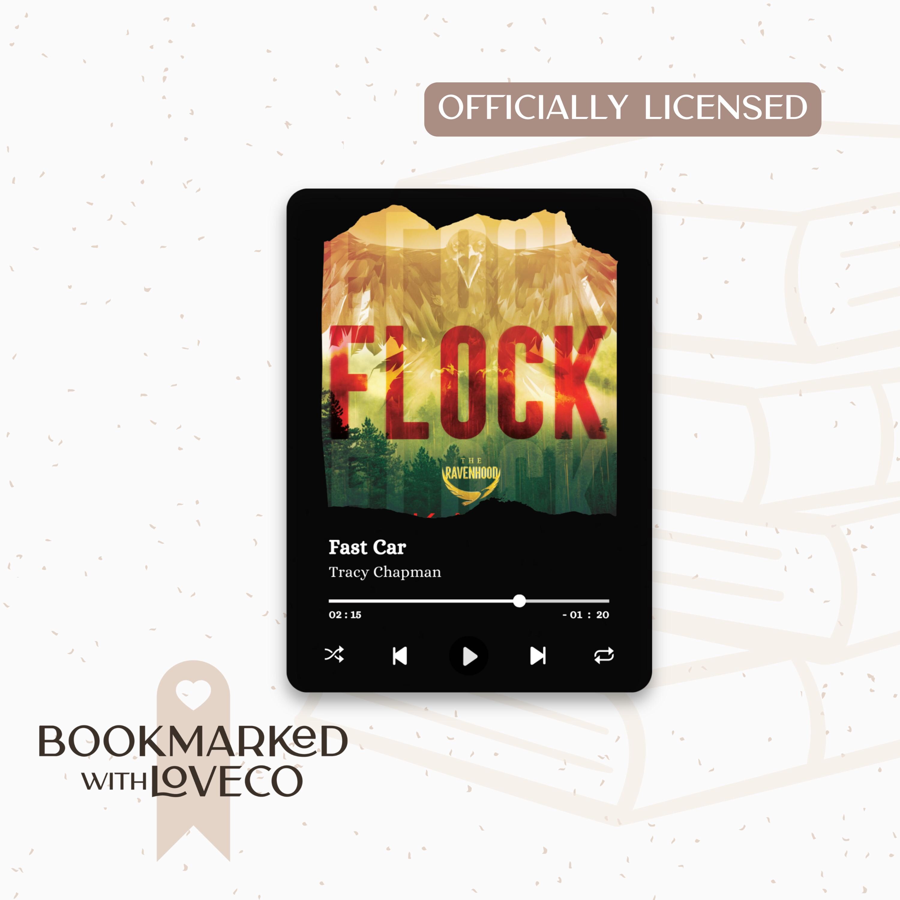 Tarjeta musical Flock Fast Car / Serie Ravenhood - Pegatinas de vinilo impermeables para amantes de los libros / por Bookmarked.WithLoveCo