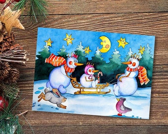 Beautiful A6 Christmas Cards - Enchant with Warm Watercolor  Illustrations of dwarfs, snowmen and animals - Magical Christmas Wonders!