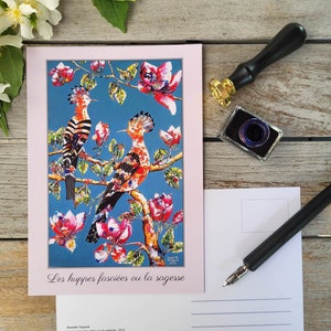Juego de 6 postales de reproducción de arte con flores y pájaros. Significados espirituales y simbólicos. Regalo ideal para enviar y enmarcar. Tamaño A5.
