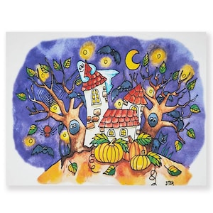 Aquarelle d'Halloween | Carte de voeux vierge | A6 plié | Jeu de "Cherche et trouve" | Message personnalisé