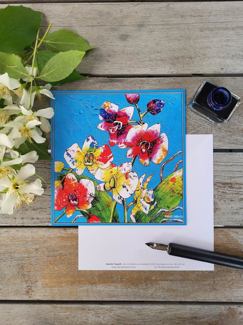 Colorful Square Bird and Flower Card. Vibrant Greetings With Meaningful