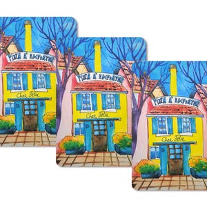 Jeu de cartes aquarelle pizzeria illustration - impression d'art maison ancienne colorée - texte personnalisé - illustration fantaisiste