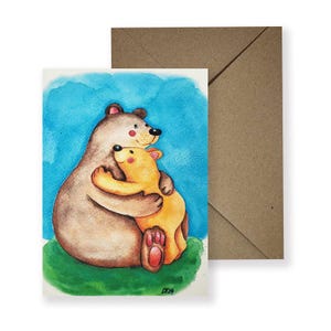 Tarjeta de agradecimiento con acuarela de osito bebé / Paquete de tarjetas de felicitación plegadas tamaño A6 / Tarjeta personalizada para el Día de la Madre o el Día del Padre