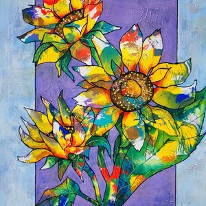 La pianta del girasole – Dipinto acrilico originale su carta strutturata – Simbolo di positività e forza